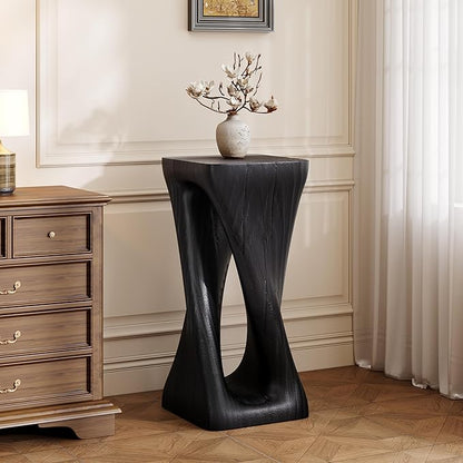 Christopher Knight Home Novi 26.8" H Lightweight Concrete Outdoor Side Table, Hollow Twist-Shaped Patio End Table, MGO Outdoor Coffee Table, Garden Plant Stand Indoor, Wood-Like Texture, Black