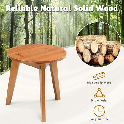 Outvita Outdoor Side Table, Acacia Wooden End Table Small Coffee Table for Patio Balcony Garden Living Room Bedroom Sturdy (Smooth Tabletop - Three Legs)