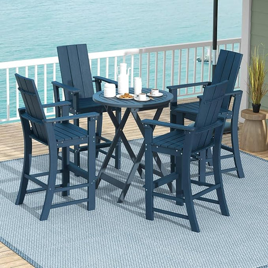 Giantex 52” Tall Adirondack Chair Set of 4, HDPE Outdoor Bar Stool with Ergonomic Backrest, Armrests, Footrest, Fire Pit Chair, All Weather Patio Bistro Chair for Yard, Garden, Lawn Chair (Navy)
