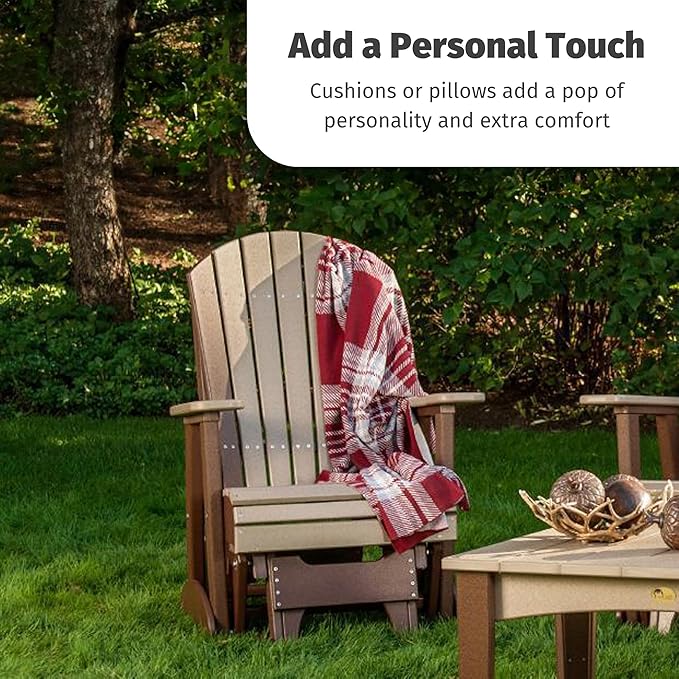 LuxCraft 2' Adirondack Glider Chair, Outdoor Patio Rocking Glider, Gliding Rocker for Outside (Birch & White) - Photo 6