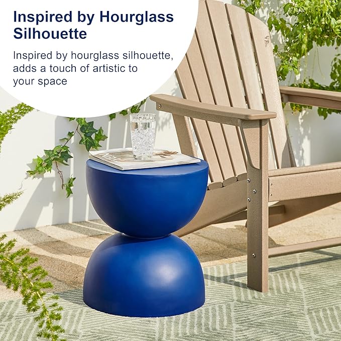 Glitzhome Outdoor Side Table, Round Accent End Table, Lightweight Hourglass Faux Terrazzo Decorative Garden Stool - Photo 6