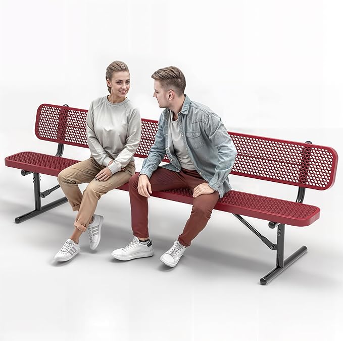 Heavy-Duty Outdoor Metal Bench, Thermoplastic-Coated, Portable, Weatherproof, Commercial-Grade for Parks, Gardens - Photo 1