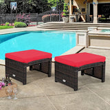 Tangkula 2 Pieces Patio Rattan Ottomans, All Weather Outdoor Footstool Footrest Seat with Soft Cushion, Hidden Zipper - Photo 2