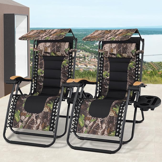 MoNiBloom 29-Inch Oversized Zero Gravity Chairs Set of 2, Patio Anti Gravity Recliner with Canopy Shade - Photo 2