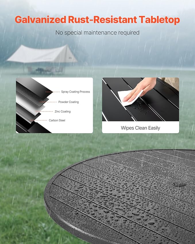 VEVOR Outdoor Patio Dining Table, 47 inch Round Metal Steel Slat Backyard Bistro Tables, with 1.5 in Umbrella Hole - Photo 5