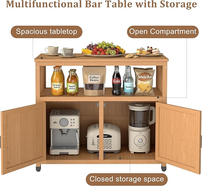 Mederlo Wooden Patio Bar Table Set with Storage, Buffet Cabinet Sideboard for Outdoor and Indoor