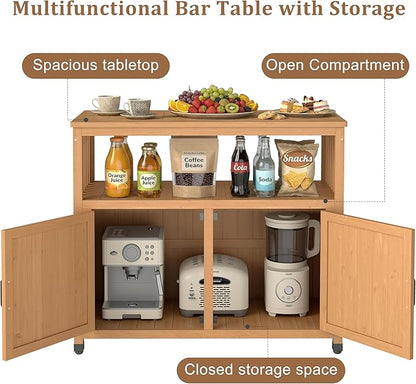 Mederlo Wooden Patio Bar Table Set with Storage, Buffet Cabinet Sideboard for Outdoor and Indoor