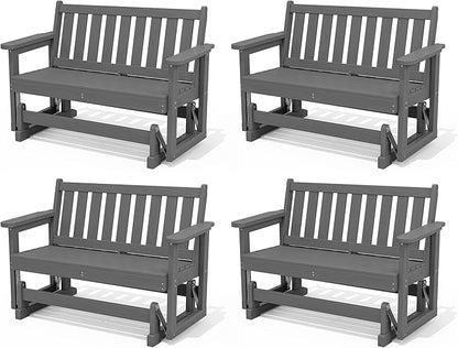 SERWALL Outdoor Glider Bench Set of 4, HDPE Weather-Resistant Swinging Bench for Backyard Garden Porch, Grey