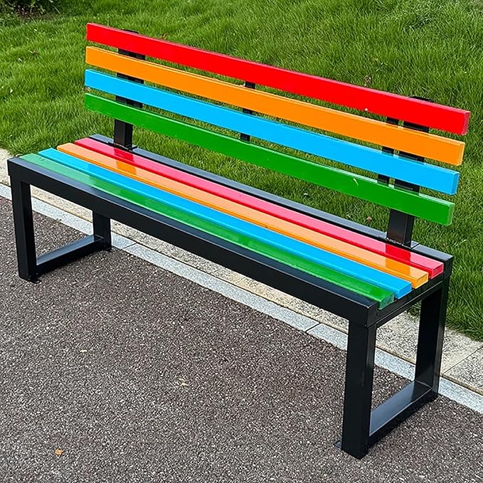 Metal Garden Bench, Outdoor Patio Park Benches, Front Porch Colorful Bench with Backrest, Slatted Chair for Poolside, Balcony, Lawn, Yard, Entryway(Black,150cm/59in)