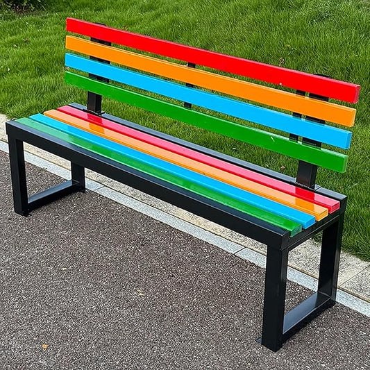Metal Garden Bench, Outdoor Patio Park Benches, Front Porch Colorful Bench with Backrest, Slatted Chair for Poolside, Balcony, Lawn, Yard, Entryway(Black,120cm/47.2in)