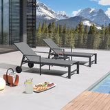 PURPLE LEAF 3 Pieces Outdoor Chaise Lounge Aluminum Patio Lounge Chair with Wheels and Armrests Outdoor Lounge Recliner - Photo 2
