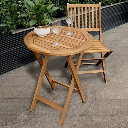 Acacia Wood Round Table, Foldable Waterproof Large, Collapsible Rustic Outdoor Wooden Coffee Tables for Patio Lawn Deck Balcony Bathroom-Natural