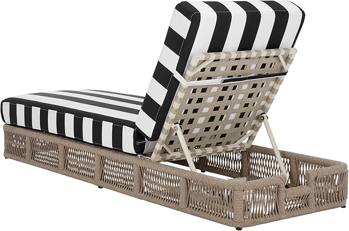 SAFAVIEH Outdoor Patio Furniture Collection - Gillian Heather Tan Rope Daybed, Black Stripe Cushion, Coastal Sunlounger, Fully Assembled (PAT7527E)