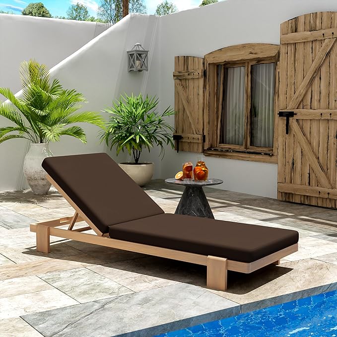 Christopher Knight Home Duska Acacia Wood Chaise Lounge Chair Outdoor, Patio Outdoor Chaise Lounge with Cushions, Adjustable Backrest Single Lounge Sofa, Poolside Seating, Teak+Brown