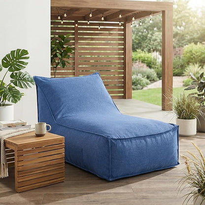Christopher Knight Home Venny 48" L Outdoor Bean Bag Chair, Fabric Bean Bag Chair for Adults and Kids, Indoor/Outdoor Sun Lounger, Patio Lounge Chair, Comfy Outdoor Reading Chair, Navy Blue