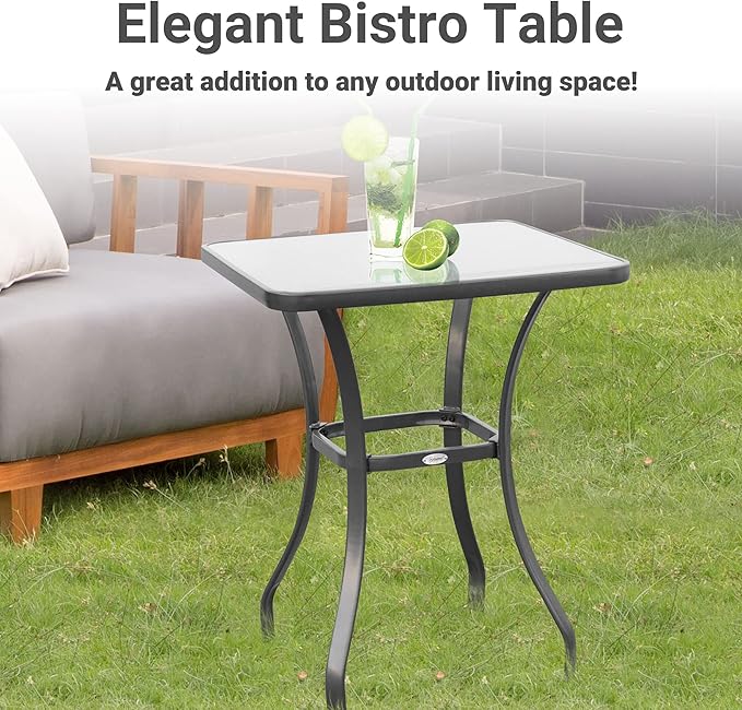 Outsunny 27" Square Bistro Table Garden Dining Table Outdoor Tempered Glass Table - Photo 5