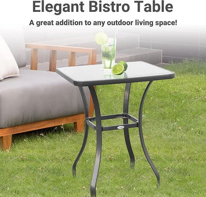 Outsunny 27" Square Bistro Table Garden Dining Table Outdoor Tempered Glass Table