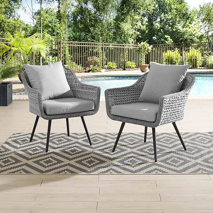Modway EEI-3176-GRY-GRY-SET Endeavor Armchair Outdoor Patio Wicker Rattan Set of 2, 2 Living Armchairs, Gray