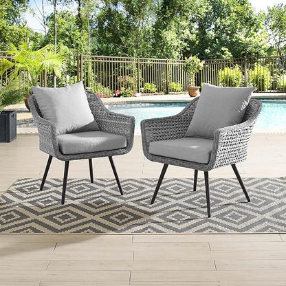 Modway EEI-3176-GRY-GRY-SET Endeavor Armchair Outdoor Patio Wicker Rattan Set of 2, 2 Living Armchairs, Gray