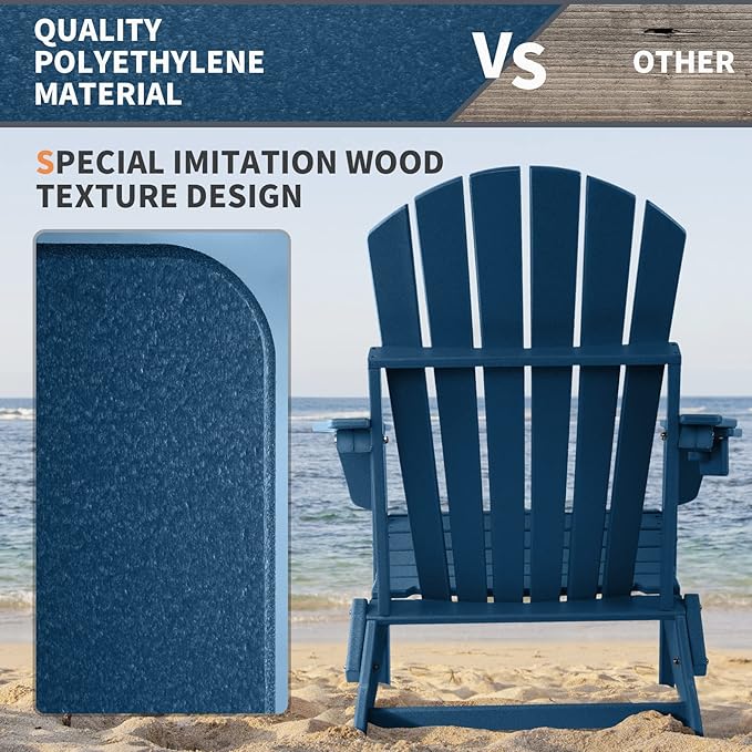 FUNBERRY Folding Adirondack Chair Set of 6, All Weather HDPE Fire Pit Chairs with Cup Holder for Outdoor