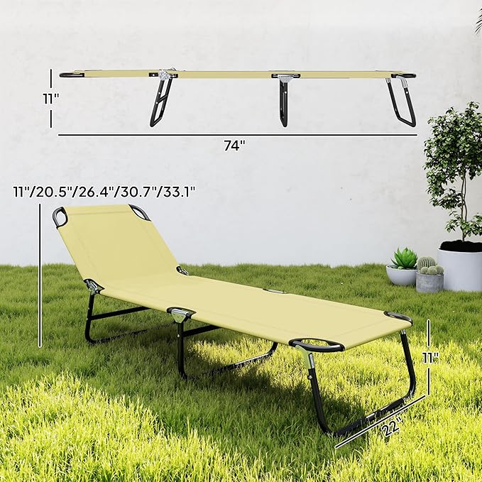 Outsunny Folding Chaise Lounge Pool Chairs, Outdoor Sun Tanning Chairs with 5-Level Reclining Back - Photo 7