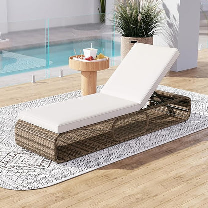 Tangkula Outdoor Chaise Lounge Chair, 7-Position PE Wicker Patio Reclining Sun Lounger with Adjustable Backrest, Cushion and Storage, Pool Sunbathing Recliner for Poolside, Backyard (2, Off White)