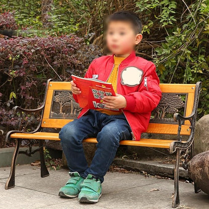 Kids 2 Seater Garden Patio Childrens Bench with Animal Design, Wooden & Cast Iron Mini Sized Park Outdoor Bench