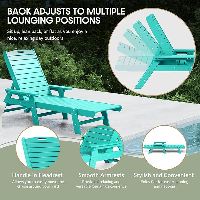 WestinTrends Malibu Poly Reclining Chaise Lounge Turquoise - Photo 4