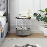VECELO Round Side/End Table with Fabric Storage Basket，Metal Anti-Rust and Waterproof Small Bedside Nightstand with - Photo 5