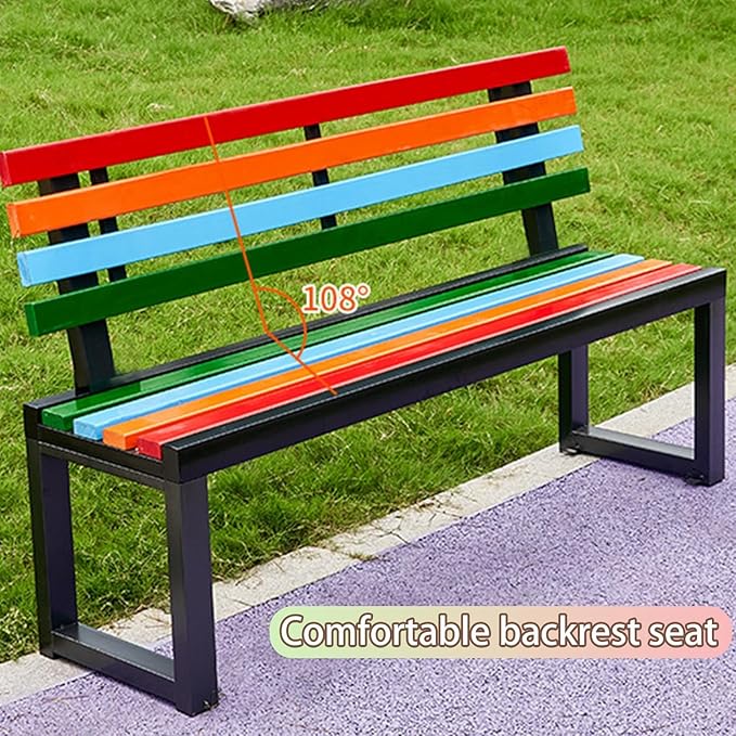 Outdoor Garden Bench, Metal Bench with Backrest, Park Patio Bench, Wooden Stool Surface, for Porch, Yard, Park, Lawn(White B,120cm/47.2in)