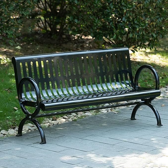 2-3 Seater Metal Garden Bench, All-Weather Park Bench Chair with Backrest, Outdoor Furniture Leisure Porch Seating for Balcony, Backyard, Lawn and Poolside