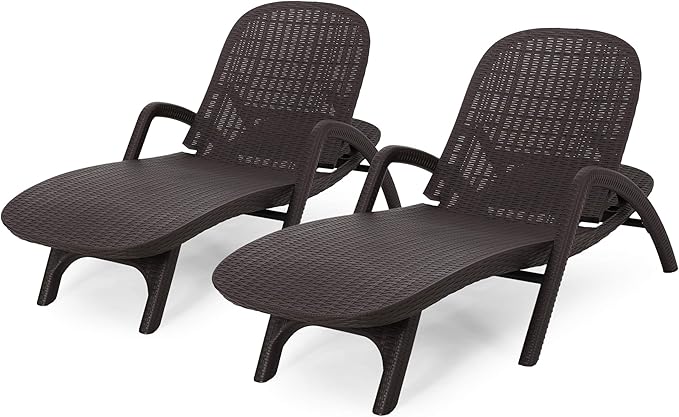 Christopher Knight Home Blanche Outdoor Faux Wicker Chaise Lounges (Set of 2), Dark Brown