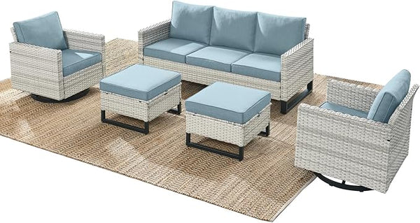 Rilyson Wicker Outdoor Patio Furniture Set - 5 Piece Patio Conversation Set with 2 Swivel Rocker Chairs - Photo 1