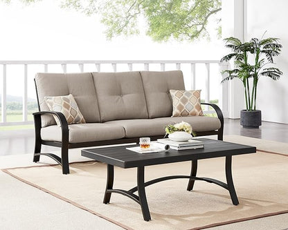 Ulax furniture Outdoor Coffee Table, Rectangle Metal Slat Table, Black