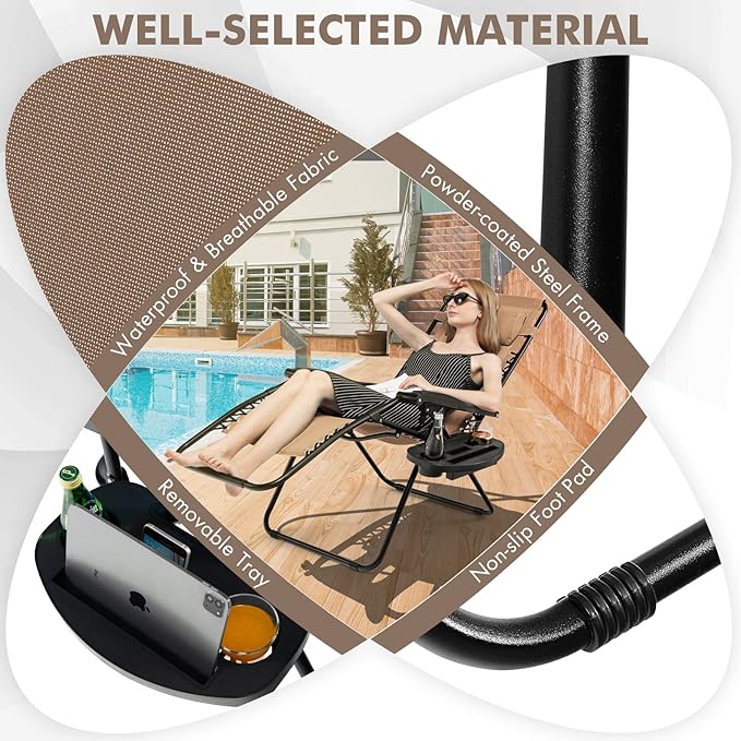 Giantex Zero Gravity Reclining Chair, Outdoor Patio Recliner with Cup Holder & Removable Pillow, Adjustable Backrest - Photo 6