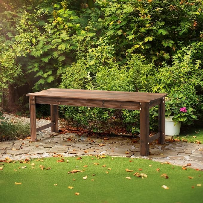 VINGLI Outdoor Wood Bench, 48" Outdoor Bench Patio Wooden Bench Garden Bench Outdoor Backless Bench for Deck Patio - Photo 6
