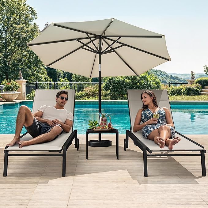 DWVO Outdoor Chaise Lounge Set, 2 Patio Chaise Lounge Chairs with Side Table - Photo 3