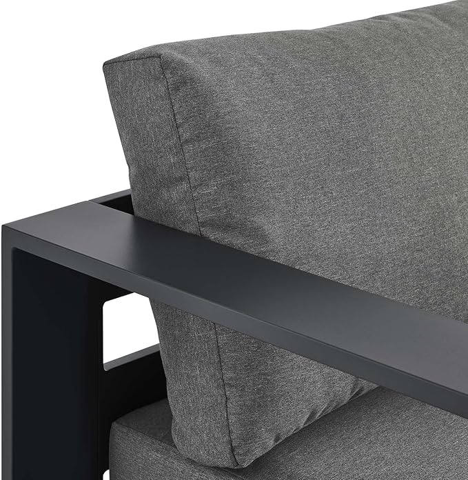 Modway Tahoe Aluminum Outdoor Chaise Lounge in Gray Charcoal with Weather-Resistant Cushions, Modular Left-Facing Patio Lounger for Pool Furniture or Sectional Sofa Set