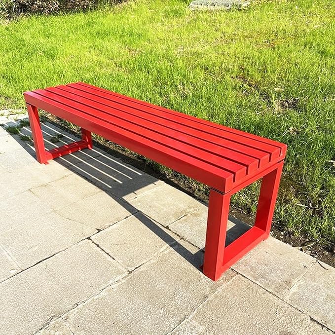 Weatherproof Metal Dining Bench, Outdoor Bench Backless Patio Bench 2-Person Farmhouse Bench Garden Bench for Kitchen, Living Room, Entryway(Red,5.9ft)