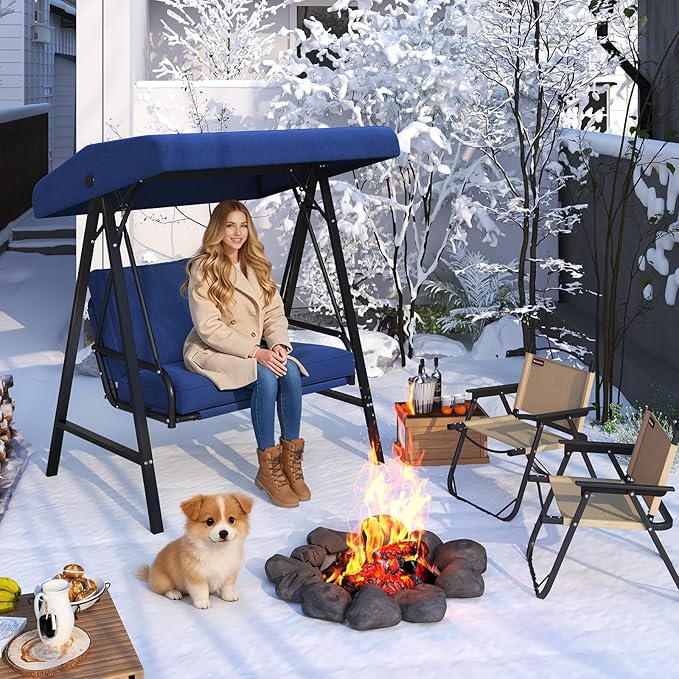 AECOJOY 2-Seat Outdoor Patio Swing Chair with Adjustable Canopy, Porch Swings Chairs for Adult - Photo 7