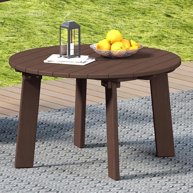 Outdoor Round Coffee Table, Adirondack Patio Coffee Table, Outdoor Large Side Table for Balcony Lawn (Brown)