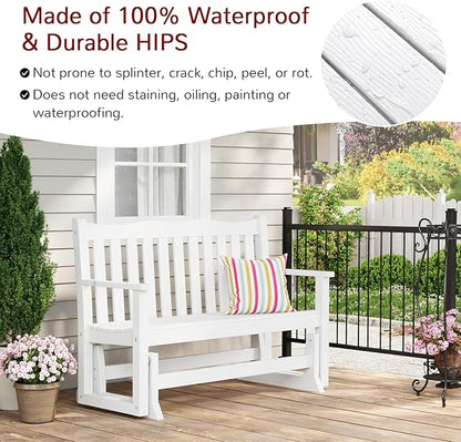 Stoog Outdoor Glider Benches Set of 2, All-Weather Patio Glider with 800 lbs Weight Capacity, Never Fade or Rot, for Porch, Backyard, and Garden, White