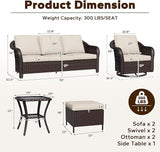 8 Piece Patio Wicker Conversation Set, All-Weather Use Outdoor Wicker Sofa with 2 PE Rattan Ottomans, 4 Swivel Chair - Photo 2