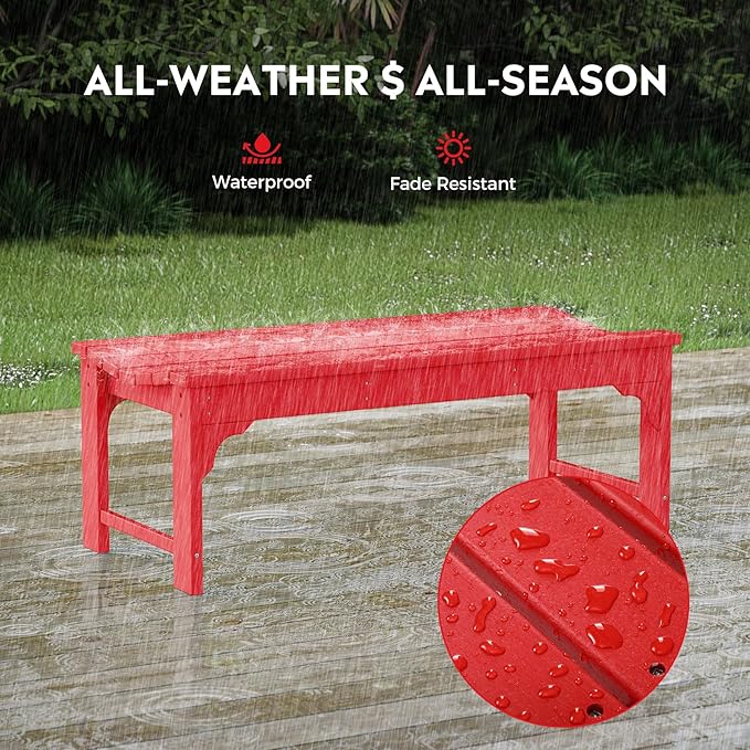 Costaelm Outdoor Benches Weatherproof, All Weather Resistant Park Bench Poly Lumber Backless Garden Bench Seat for Entryway Front Porch, Red