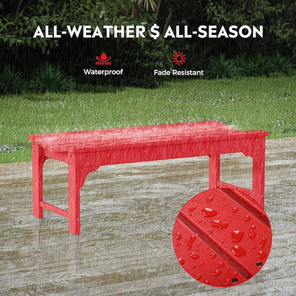 Costaelm Outdoor Benches Weatherproof, All Weather Resistant Park Bench Poly Lumber Backless Garden Bench Seat for Entryway Front Porch, Red