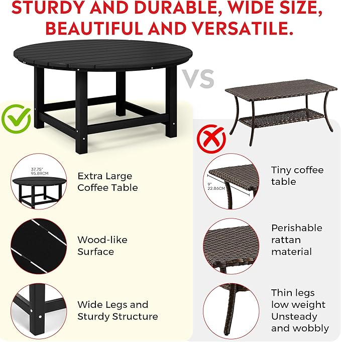Costaelm Patio Conversation Table, Tatio Accent HDPE Outdoor Weather Resistant, Round Outdoor Porch Balcony Patio Drink Table for Outside, Pool, Backyard, Black