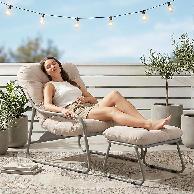 NICESOUL Outdoor Lounge Chair with Ottoman, Comfy Patio Lounge Chair with Reclined Back and Armrests - Photo 1