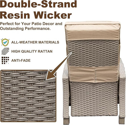 Domi Outdoor Recliner Chair, Patio Recliner with Hand-Woven Wicker, Flip Table Push Back, Adjustable Angle, Thickness Cushions, Reclining Lounge Chair for Indoor & Outdoor Use, Beige