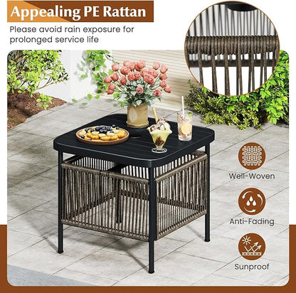 HAPPYGRILL Outdoor Side Table with Umbrella Hole 1.57”, Square Rattan Wicker Coffee Bistro End Table Umbrella Stand, for Backyard Poolside Garden (1)