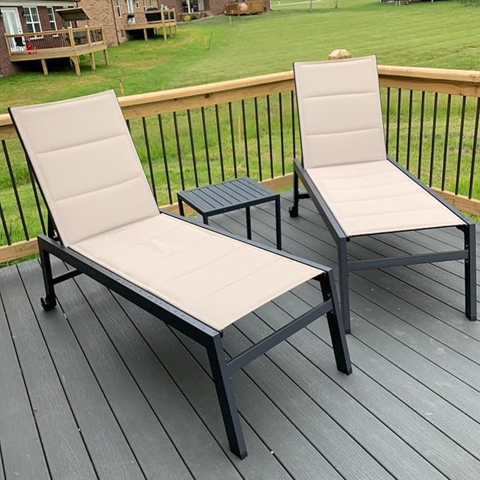 PURPLE LEAF Outdoor Patio Chaise Lounge Set of 2 Aluminum Lounge Chair with Wheels and Side Table Pool Chaise Chair for Outdoor Garden Poolside Beige